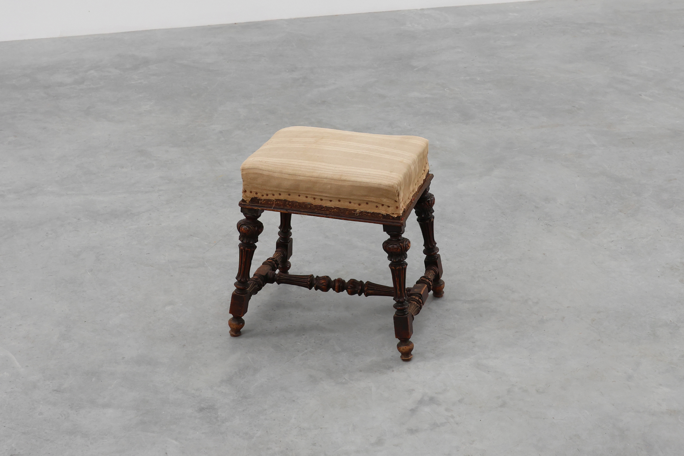 Baroque 19th century oak stool in Louis XV style, France thumbnail